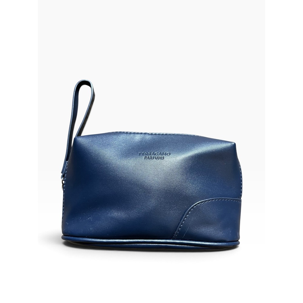Salvatore Ferragamo Turkish Airlines Business Class Toiletry Pouch Navy Blue EUC